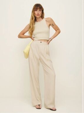 Reformation Cream Wide-Leg High-Rise Trousers
